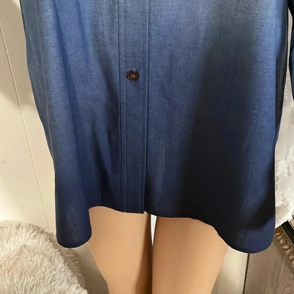 Lafayette 148 New York Blue Button-Up Shirt - Picture 6 of 15